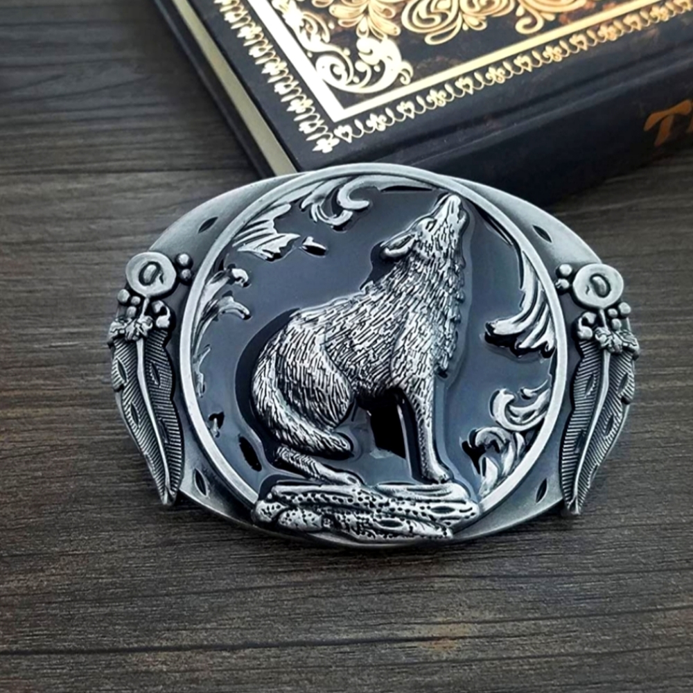 New Howling Wolf And Feathers Belt buckle fits 1.5 belt buckle